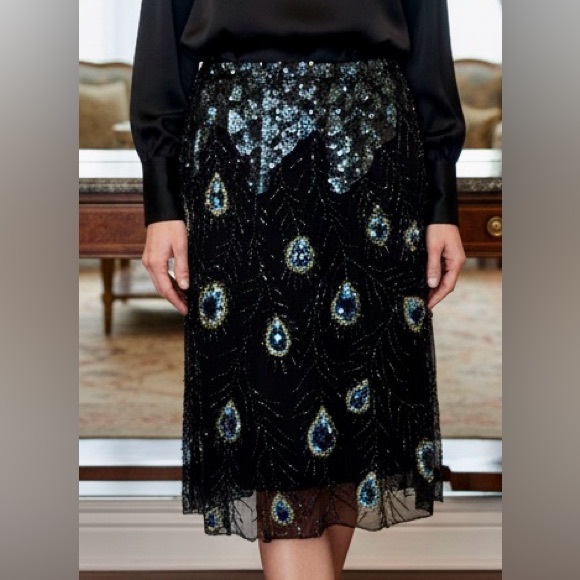 Elegant‎ Black and Blue peacock design had beaded Skirt - Picture 2 of 2